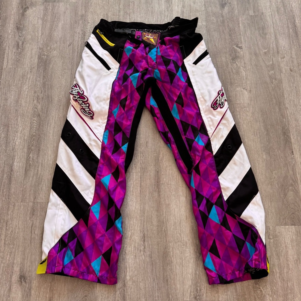 Fly Racing Motocross Pants Purple Geometric Diamond Boot Cut Riding Gear 13/14